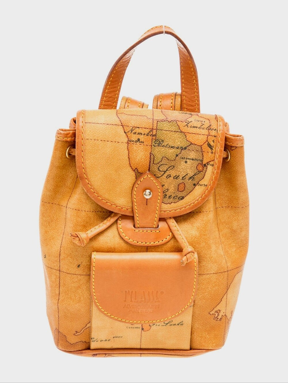 Alviero Martini Cognac Map-Print Mini Backpack